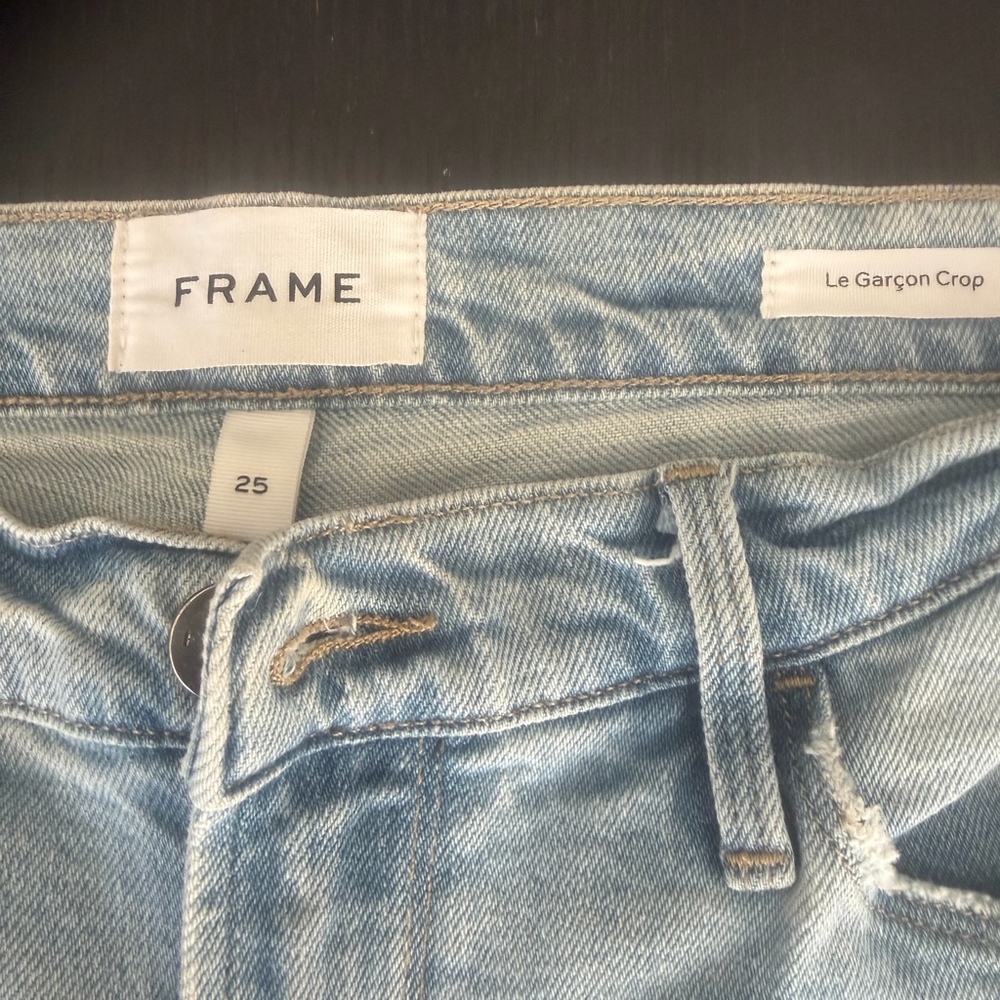 FRAME Le Garçon Crop Jeans Size 25 Light Wash Distressed Boyfriend Denim
